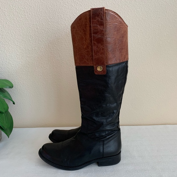 Steve Madden Rogerrr Black/Brown Leather Zip Knee High Riding Boots Woman’s 8M - Picture 6 of 16
